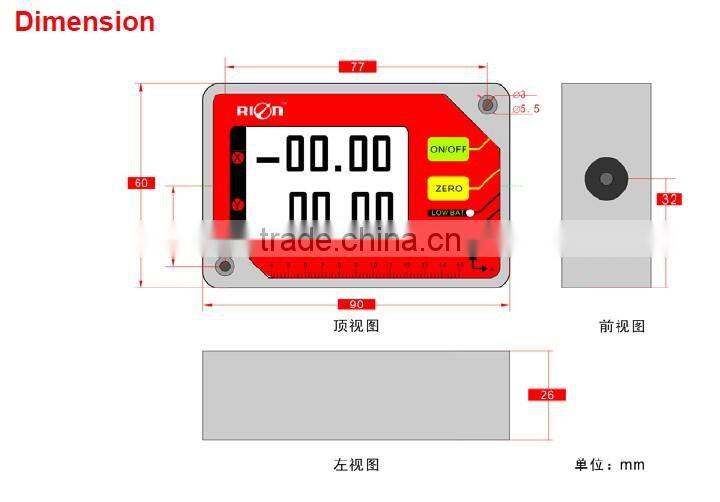 digital display inclinometer sensor, dual tilt sensor with "ZERO" setting ,resolution 0.01deg