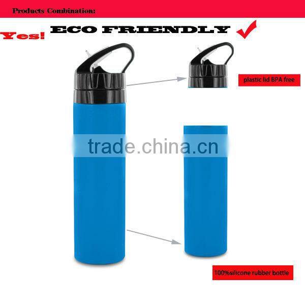 Wholesale food grade silicone water bottle with straw and handle