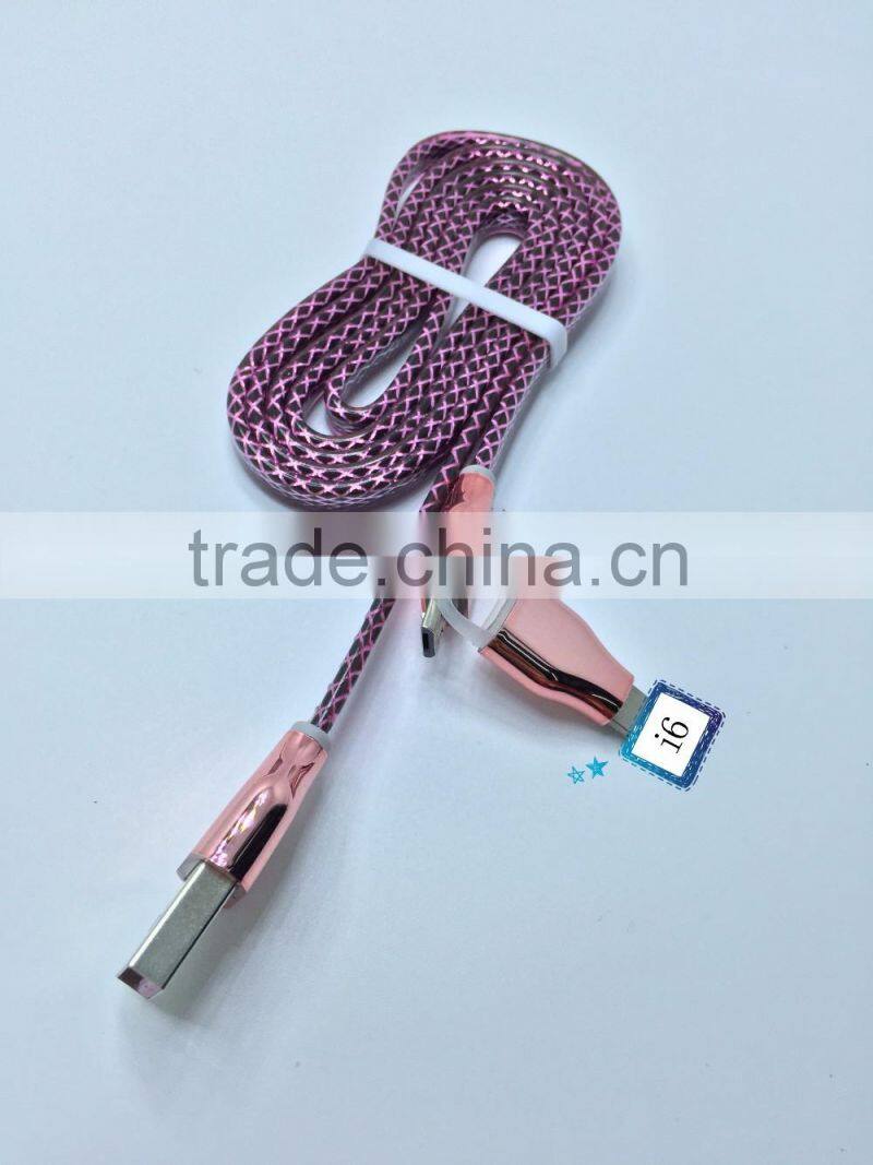 Hot sale TPE jacket 2in1 usb cable charging line for iphone android