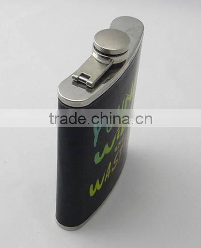 Stainless steel hip flask set with leather ,printing logo