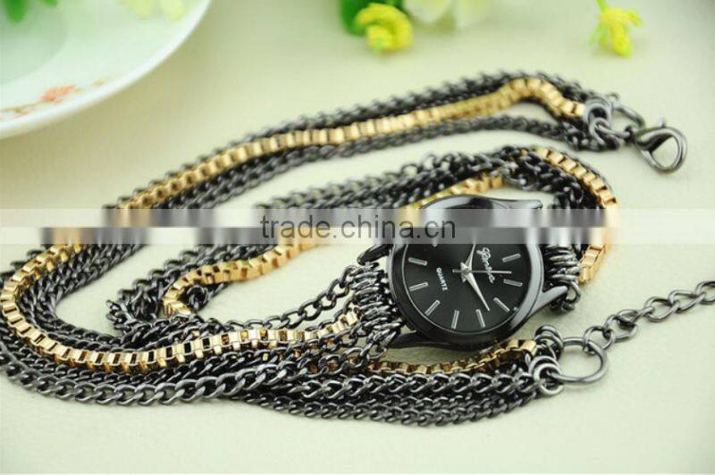 fashion Geneva wrist women metal long chain geneva lady watch