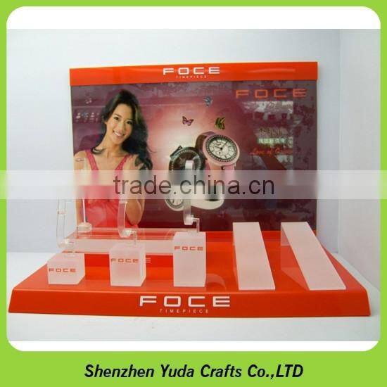 Orange color mdf watch display acrylic wrist watch holder stand