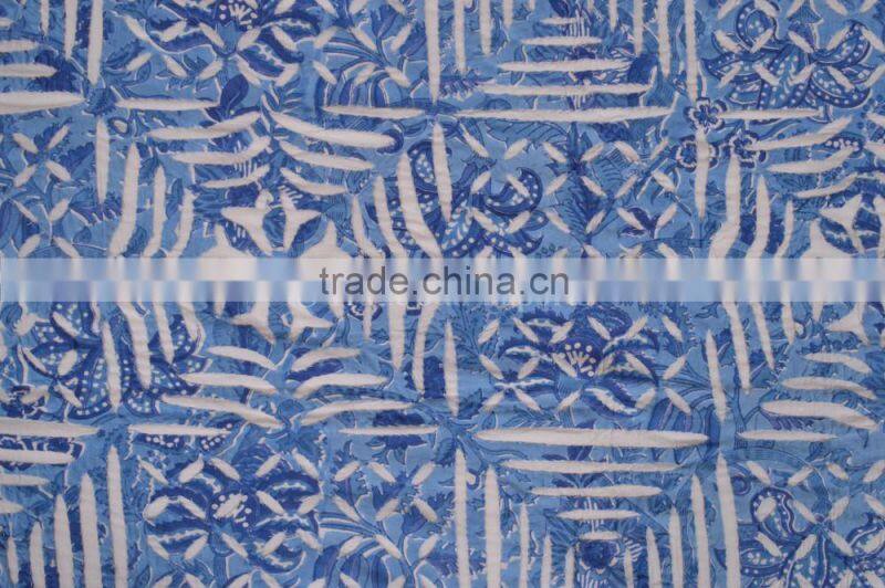 Indian Ethnic Hand Block Print Bedspread Applique Cut Work Bedding Indigo Bed Cover Throw