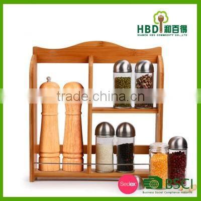 Best selling new item bamboo spice rack with pepper grinder