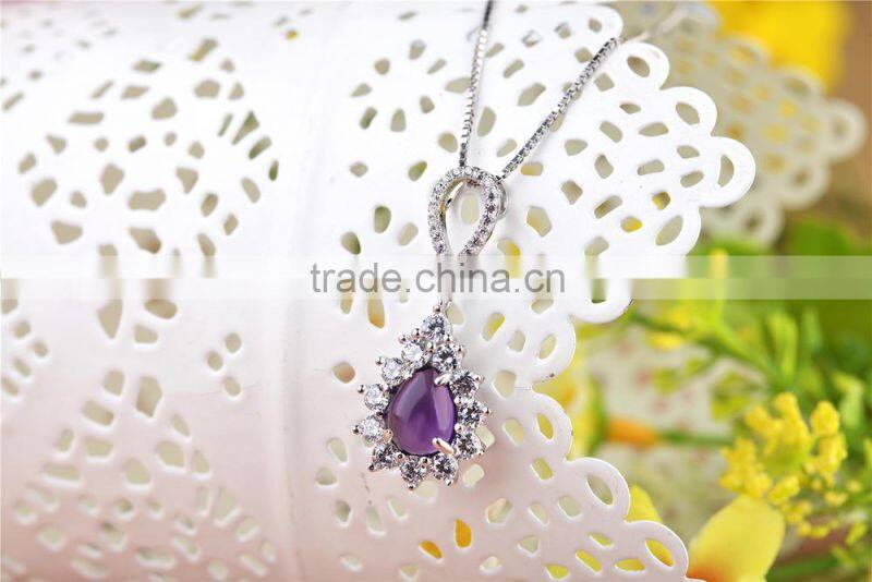 925 sterling silver natural real shining zircon newest modern amethyst pendant