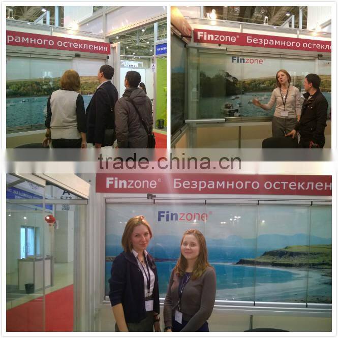 green product 8mm thickness glass frameless folding window made in China