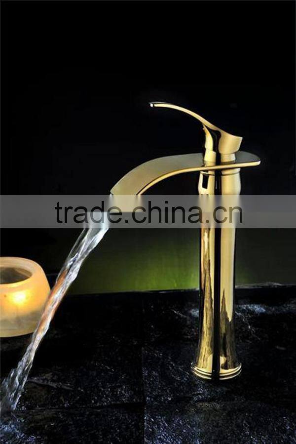 kaiping supplier gold plated bathroom faucet , gold waterfall basin tap