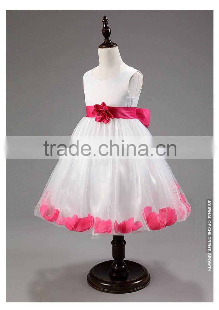 New Cute Sleeveless O-Neck Waist Flower Back Bow Petal Hem Cute Dress Communion Flower Girl Pageant Illusion Petal Dress