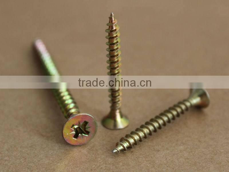 pozi drive countersunk head flat head yellow zinc plated chipboard screws