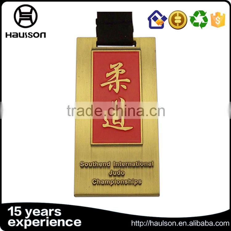 wholesale custom diecast soft enamel zinc alloy plating gold championship judo sport medal with ribbon