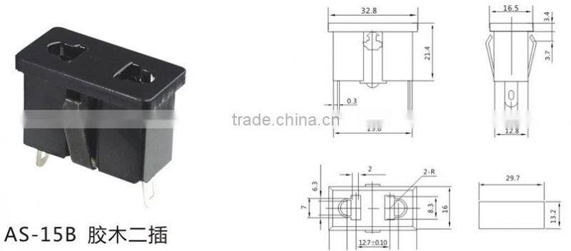 AS-15B AC power inlet socket Bakelite two plug