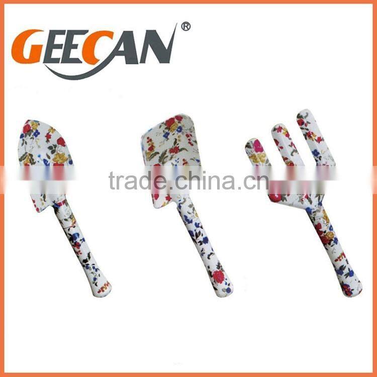 3pcs garden tool set including 2 shovels,1 fork with floral printing