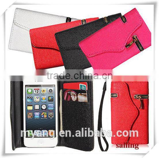 Wholesale Luxury Zippered Leather Wallet Flip Case For Apple iphone 6 With Corsair, eather Wallet Flip Case For iphone 6