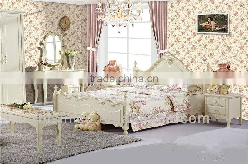 Contemporary Bedroom Solid Wooden Furniture Set,Simple Asian style Wood Bed,Lovely Girl's Bedroom Upholstered Bed Set