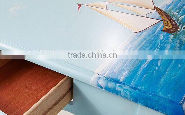 Mediterranean Style Dining Set, Sailing Boat Handpainting Dining Table with 4 Chairs, Wooden Dining Room Furniture (BF01-X1154)