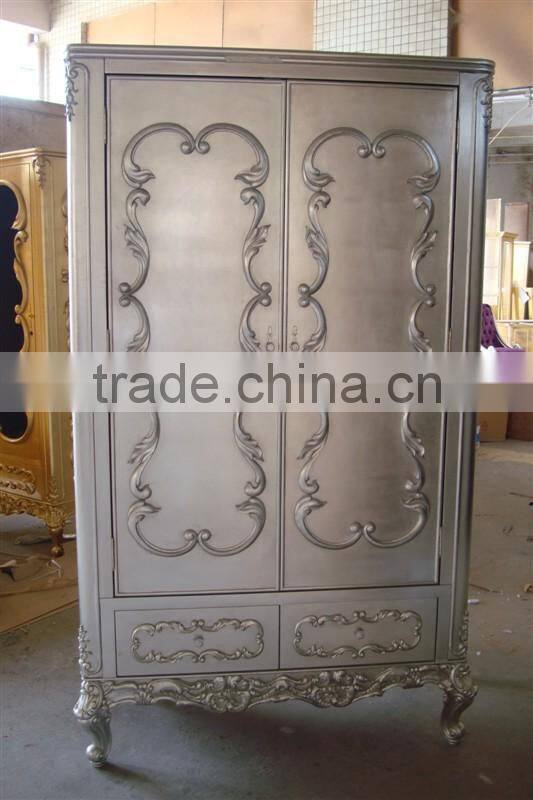 Luxury French style wooden three-door wardrobe with hand carving
