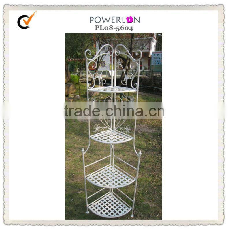 New folding 3-tier Antirust flower wrought iron corner shelf