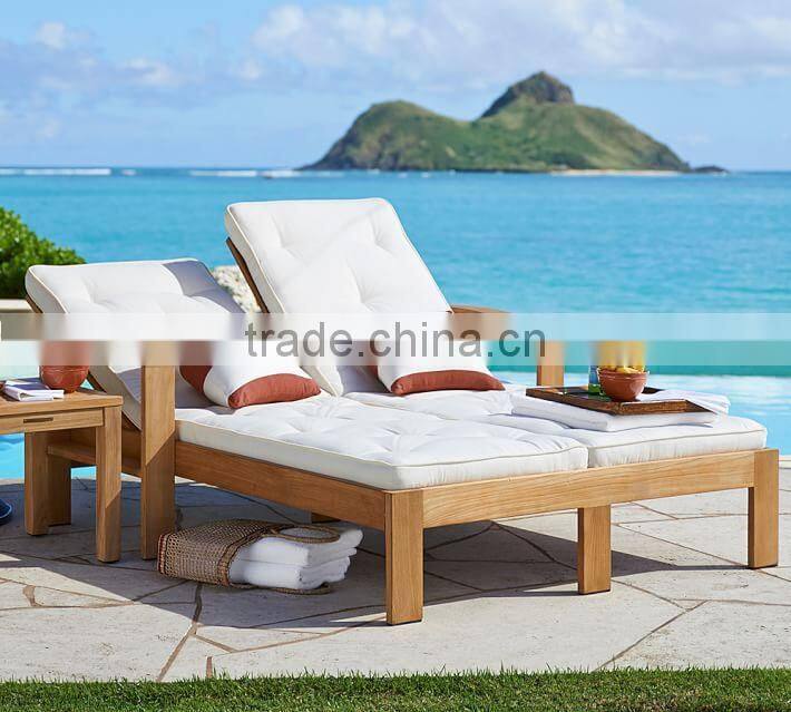 Solid wood double garden sun lounger wooden beach lounge chair