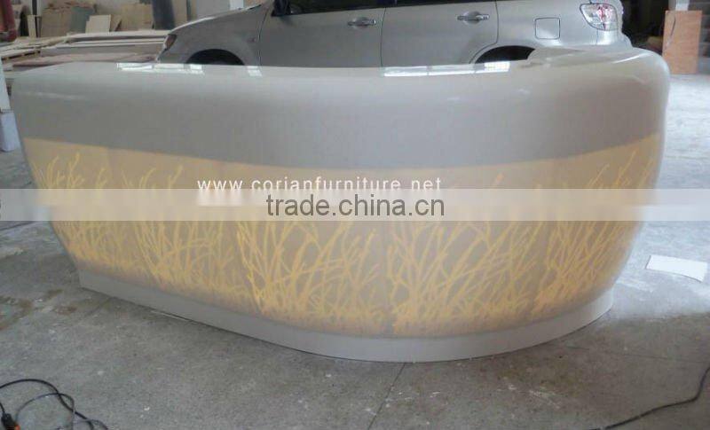 Modern design acrylic solid surface hi macs made colorful led lighted restaurant counter table