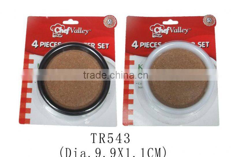 Hot design round shape eco-friendly custom logo 4pcs cork mat set