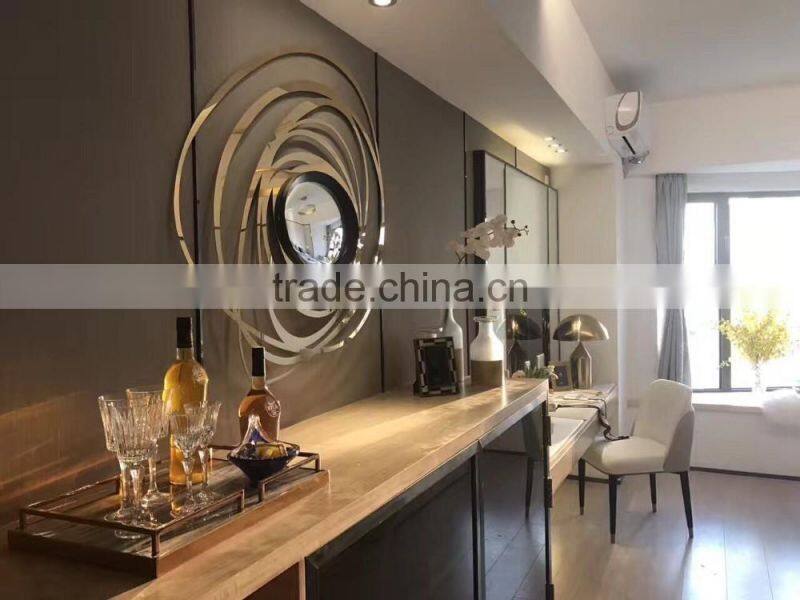 304 Polishing Electroplating Gold Stainless Steel Mirror Frame with Convex mirror Manufacturer Decorative Wall Mirror Wholesale
