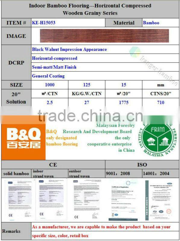 CE Certified Indoor Using from a Professional Manufacturer Wood Grainy Solid Bamboo Flooring