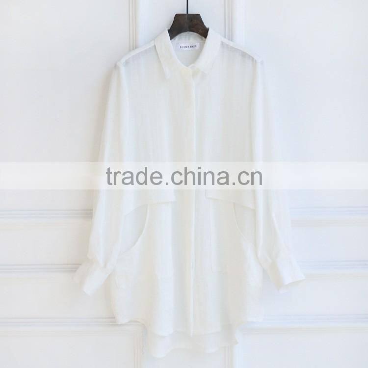 Stand Collar Long sleeve Tops Latest Fashion Blouse Design for Women