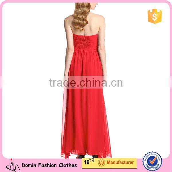 New Style Red Women Strapless Off Shouder Chiffon Fabric Flow Party Dress