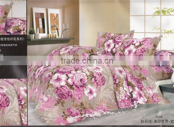 kingsize flower design digital printing diamond velvet jacquard hotel home bedding set