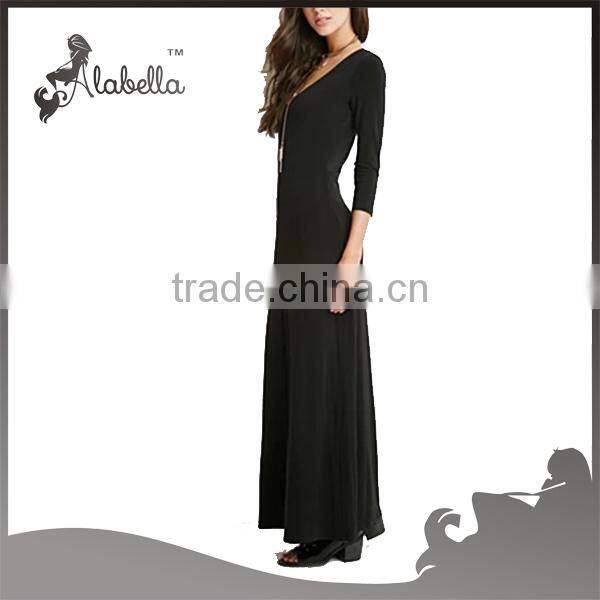 Long sleeve maxi dress with V neck muslim women long dress