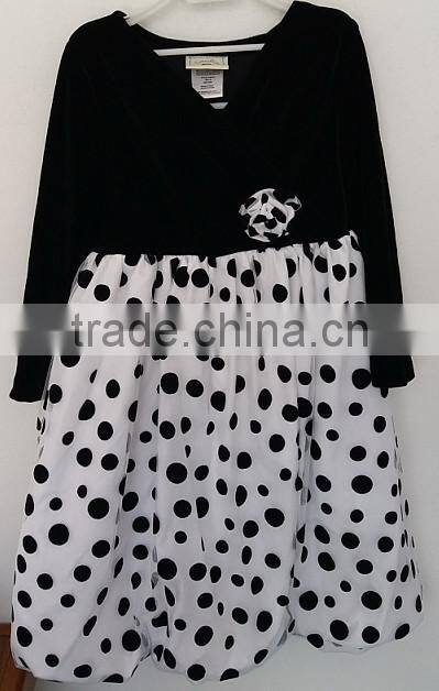 lovely baby girl black and white printed long sleeve dots dress for Autumn