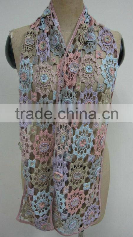 mercerized cotton crochet flower scarf