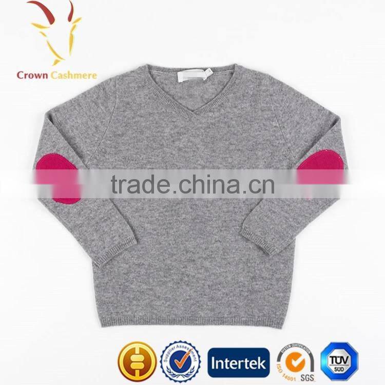 Grey Quality Cashmere Crew Neck Hand Knit Kids Sweaters