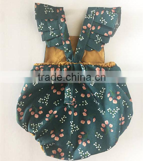 Green Twill Fabric Flora Romper High End Infant Toddlers Clothing Baby Romper