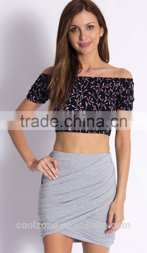 New style cute floral print off shoulder women fashion top