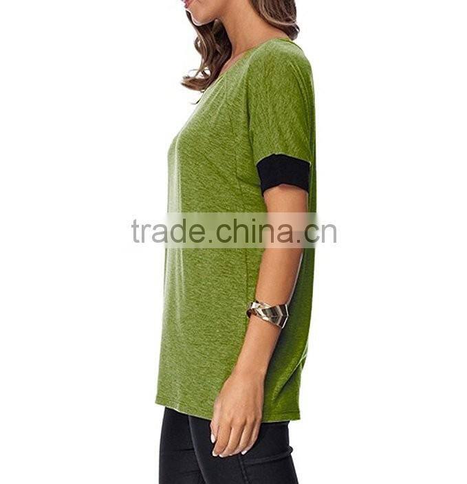 Women Purecolor Comfy Loose Fit Short Cut Out Sleeve Cotton T-Shirt
