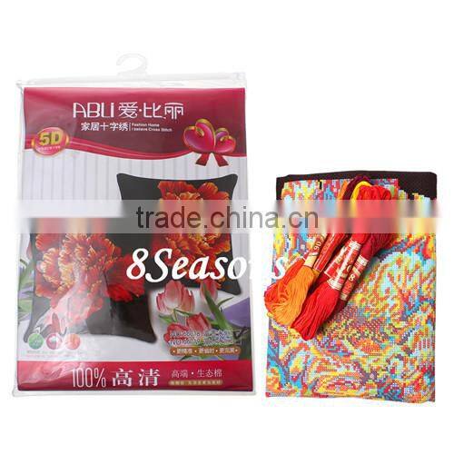 Sufficient Supply Red Flower PatternThrow Pillow Square Cotton Cross Stitch