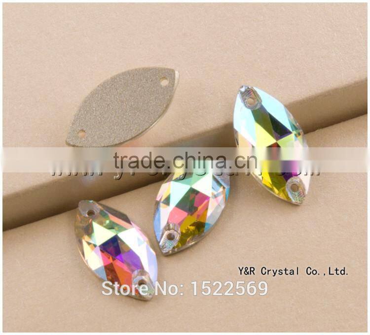 Navette color AB flat back sew on stones for wedding dress