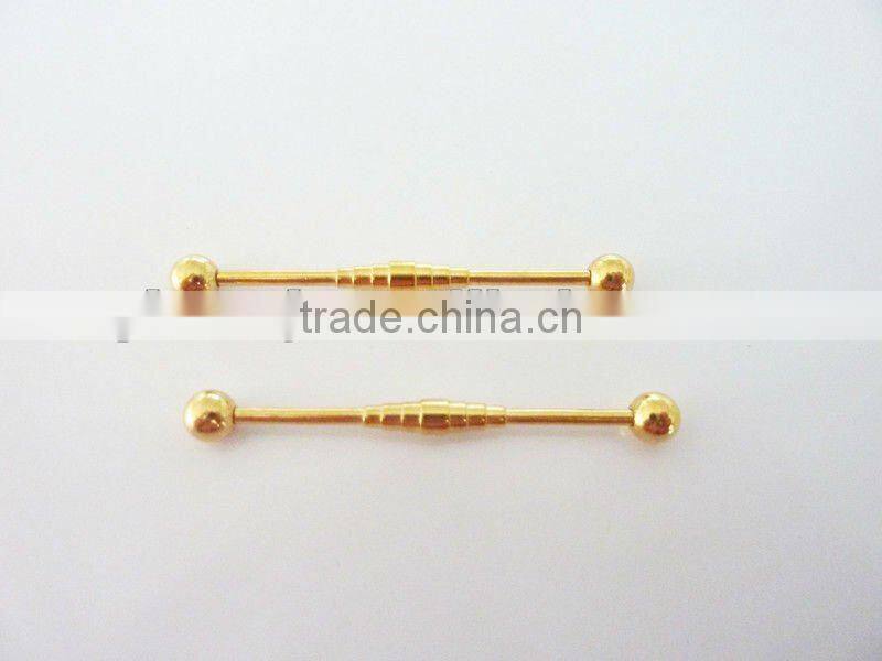 Wholesale New Hot Charm 14G 316L Surgical Stainless Steel plate anodized glod piercing industrial snake cut barbell tongue ring