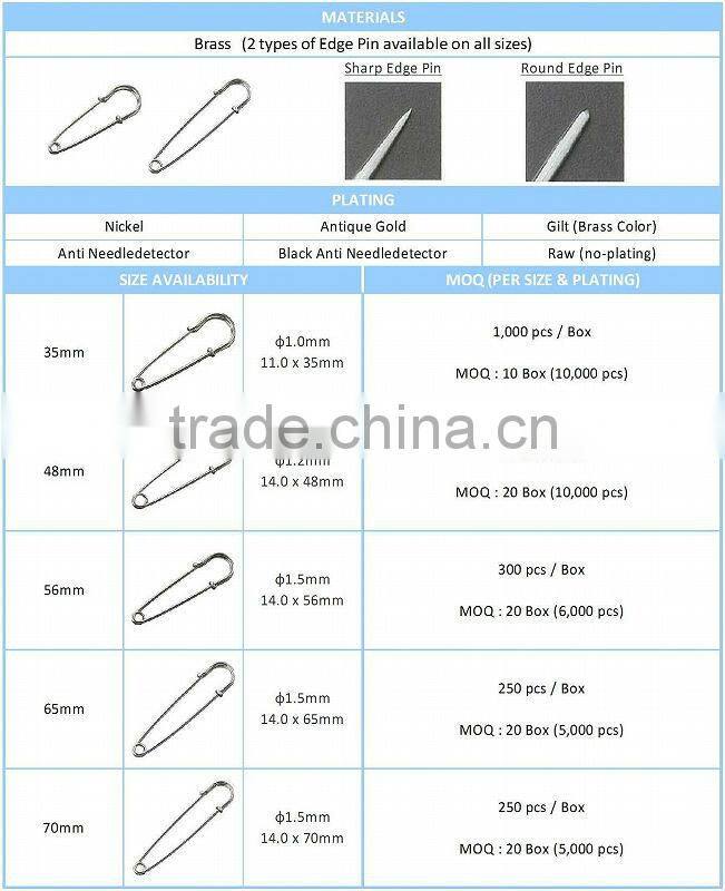 High Grade Safety Pin for daily use made in Japan