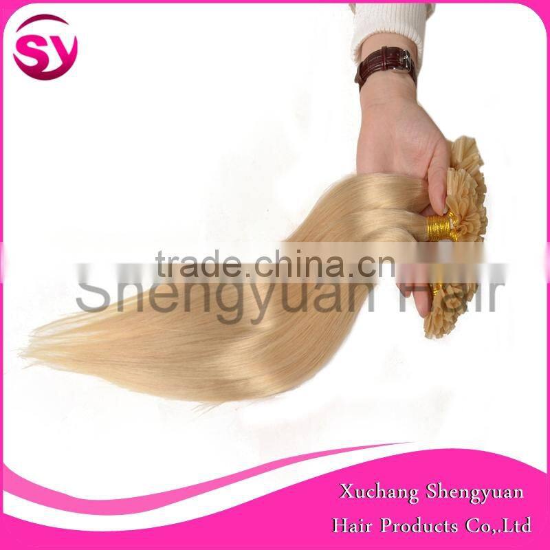 2016 Hot Selling Unprocessed Virgin Pre-bonded U-tip Hair Extension, Blonde Straight Human Hair