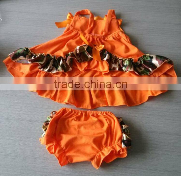 Wholesale orange camo ruffle toddler baby girls top & bloomer set M5040606