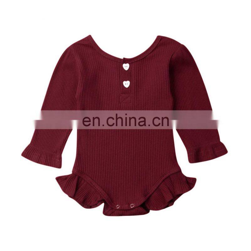 Multi colors long sleeve ruffle baby romper solid cotton rib jumpsuit for babies