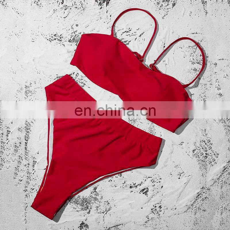 Hot Badpak Bikini Mujer 2019 Leopard Bandeau Bikini High Waist Swimsuit Separate May Neon Swimwear Female Women's Swimming Suit