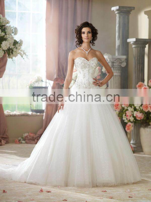 2014 New Arrival Sweetheart Ball Gown Appliqued Tulle Wedding Dress