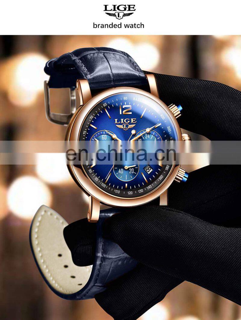 LIGE 8927 Quartz Watch For Men Top Brand Luxury Leather Waterproof C Top Brand Luxury Leather Waterproof Clock Sports watch men