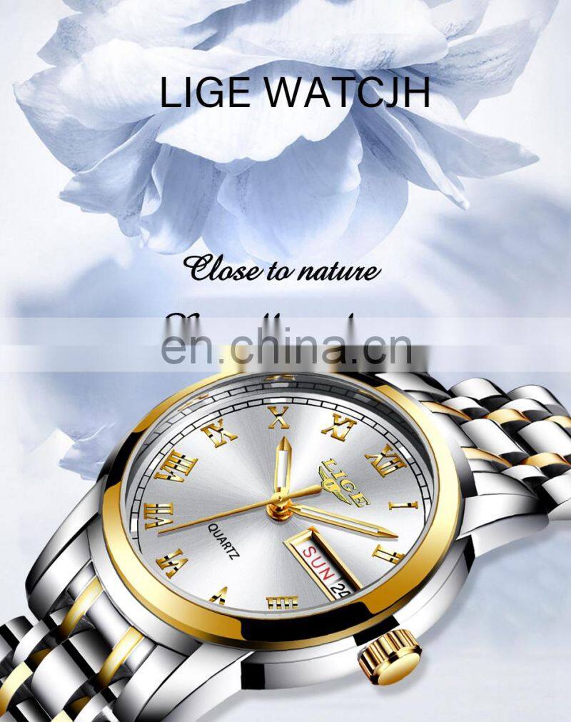 Lige 10007 New Stainless Steel Women Quartz Watch Waterproof Calendar Luxury Watches ladies Relogio Feminino