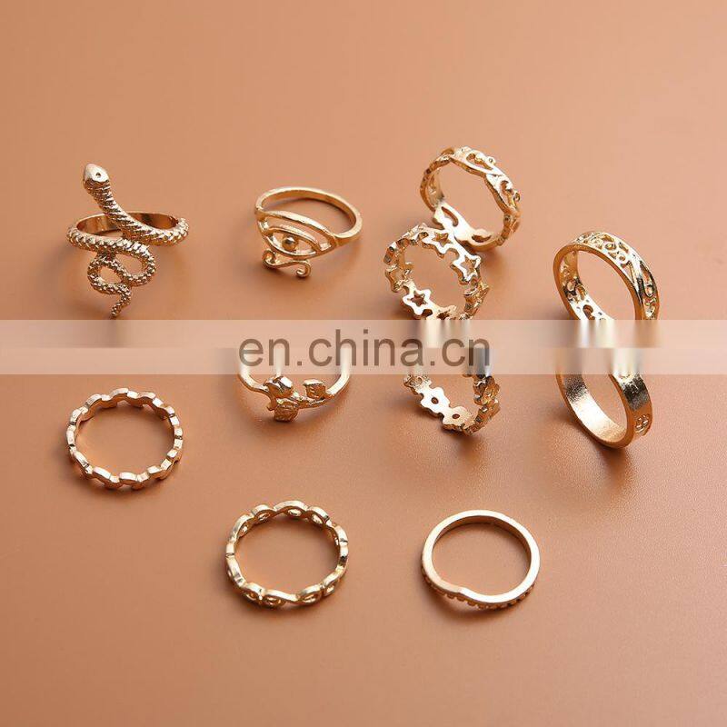 Boho Vintage Gold Star Knuckle Rings For Women BOHO Crystal Star Crescent Geometric Female Finger Rings Set Jewelry 2022