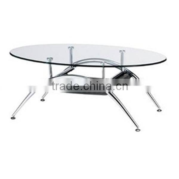 Glass top stainless steel base table oval top coffee table