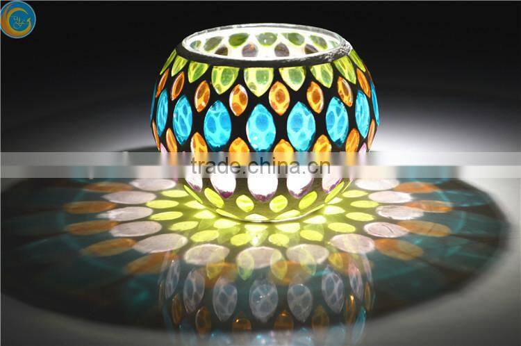 Colorful Glass Mosaic Cylinder Candle Holders Bronze & Turquoise Candle jars